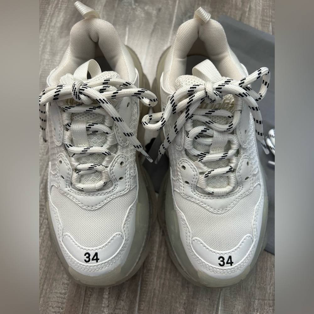 Balenciaga White Chunky Triple S Sneakers with Black-Accented Laces